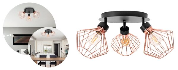 Toolight - Stropná lampa typu reflektor 392195, čierna-ružové zlato, OSW-08561