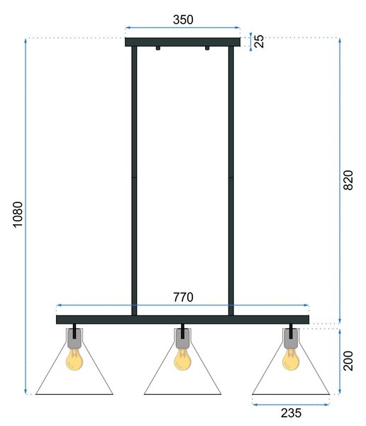 Toolight - Sklenené kovové stropné svietidlo 3xE27 APP318-3CP, čierna, OSW-00414