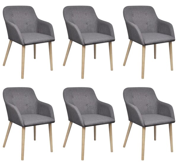 Jedálenské stoličky 6 ks, svetlosivé, látka a dubový masív
