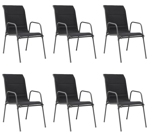 Stohovateľné záhradné stoličky 6 ks, oceľ a textilén, čierne