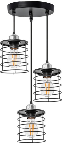 Toolight - Stropná lampa závesná trojitá kovová 3xE27 392204, čierna, OSW-04003