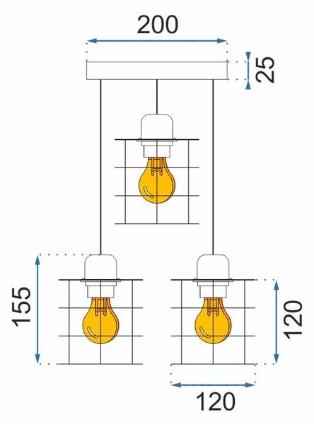 Toolight - Stropná lampa závesná trojitá kovová 3xE27 392204, čierna, OSW-04003