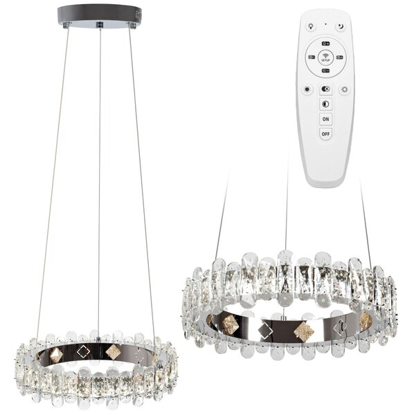 Toolight Toolight, LED závesné svietidlo s krištáľmi APP1041-CP + diaľkové ovládanie, chrómová, OSW-09472