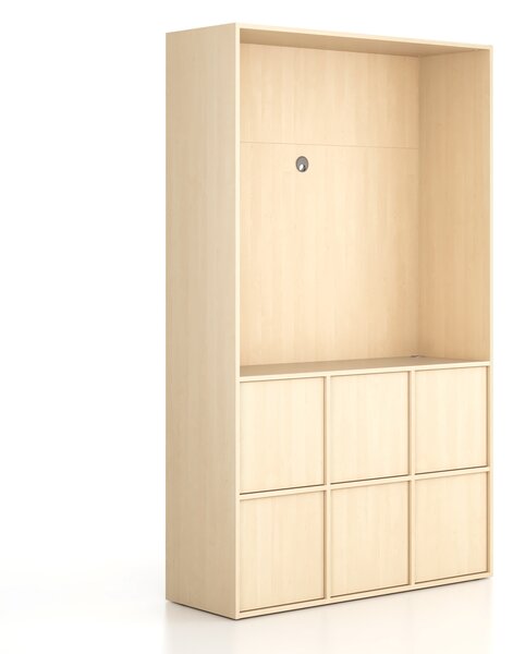 Kancelárska skriňa FRAME, 6x dvere, priestor pre TV, 1299 x 450 x 2162 mm, PUSH-lock, breza