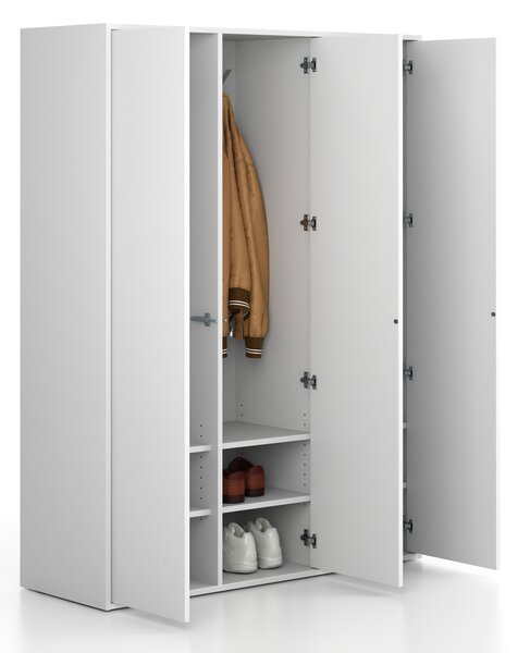 Šatníková skriňa FRAME, 3 oddiely, 1299 x 450 x 1735 mm, PUSH-lock, biela
