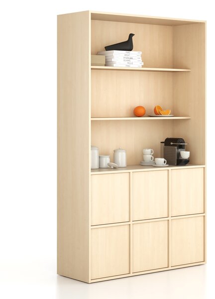 Kancelárska skriňa FRAME, 6x dvere, 2x polica, 1299 x 450 x 2162 mm, PUSH-lock, breza