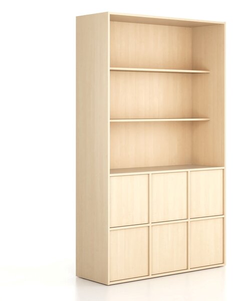 Kancelárska skriňa FRAME, 6x dvere, 2x polica, 1299 x 450 x 2162 mm, PUSH-lock, breza