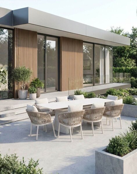 Záhradný set Adora: rozkladací stôl 180-240x100 a 8 stoličiek
