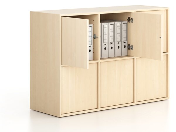 Kancelárska skriňa FRAME, nízka, 6x dvere, 1299 x 450 x 881 mm, PUSH-lock, breza