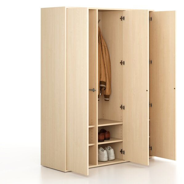 Šatníková skriňa FRAME, 3 oddiely, 1299 x 450 x 1735 mm, PUSH-lock, breza