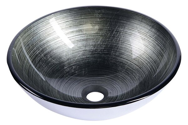 SAPHO DAMAR sklenené umývadlo priemer 42 cm, tmavo šedá / strieborná 2501-20