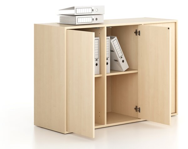 Kancelárska skriňa FRAME, nízka, 3 dvere, 1299 x 450 x 881 mm, PUSH-lock, breza