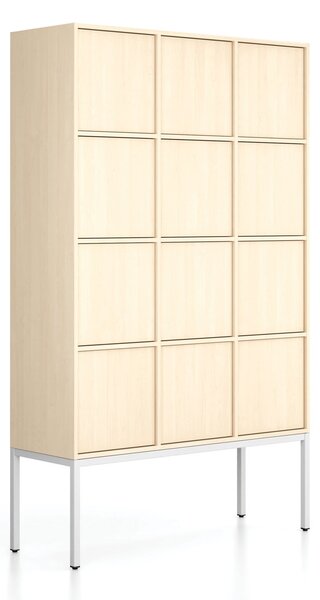 Kancelárska skriňa FRAME, biela podnož, 12x dvere, 1299 x 450 x 2185 mm, PUSH-lock, breza