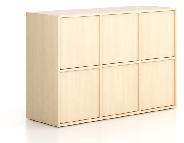 Kancelárska skriňa FRAME, nízka, 6x dvere, 1299 x 450 x 881 mm, PUSH-lock, breza