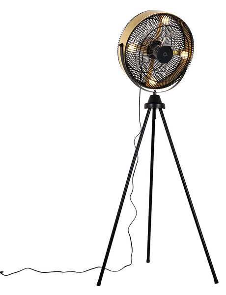 Stojan podlahového ventilátora čierny so zlatými 4 svetlami - Kim