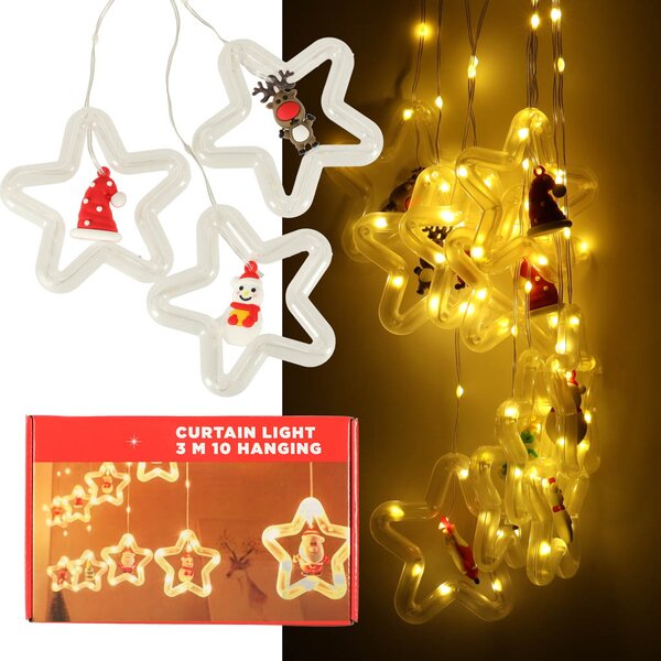 IKO Vianočné svetielka 125 LED, 3m – hviezdičky s figúrkami