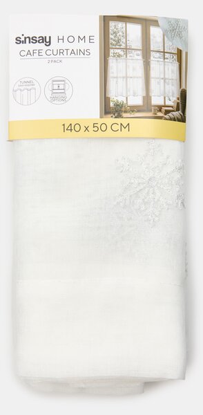 Sinsay - Súprava krátkych záclon s lesklou výšivkou snehových vločiek 2 pack - biela