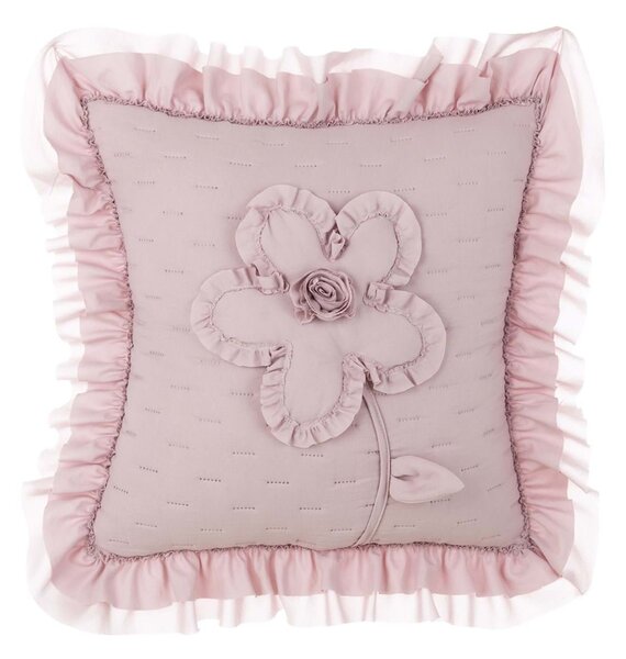 Ružový textilný vankúš s výplňou a volánikovým krajkovaným lemom v schaby chic romantickom štýle 40 x 40 cm Blanc Maricló 39975