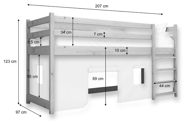 Wilsondo Drevená vyvýšená detská posteľ Bunkie 90x200 - biela
