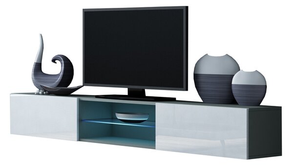 MEBLINE TV stolík VIGO GLASS GREY B VG11 šedá / biely lesk