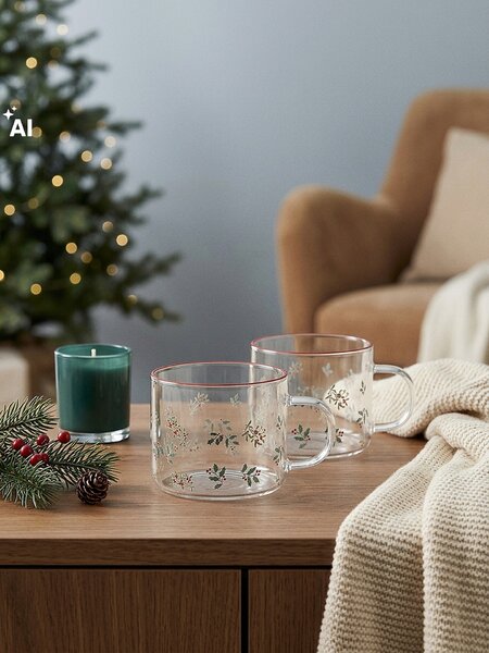 Sinsay - Vianočné sklenené hrnčeky s potlačou cezmíny a vetvičiek 2 pack - clear