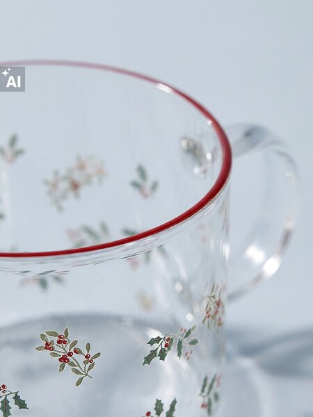 Sinsay - Vianočné sklenené hrnčeky s potlačou cezmíny a vetvičiek 2 pack - clear