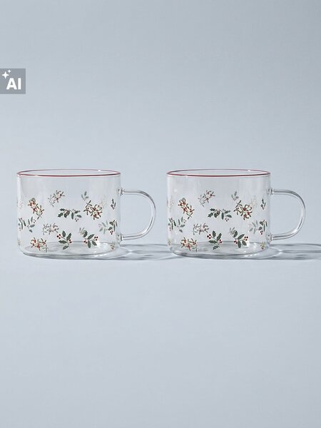 Sinsay - Vianočné sklenené hrnčeky s potlačou cezmíny a vetvičiek 2 pack - clear