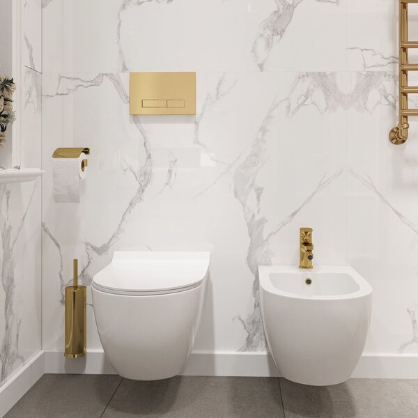 Rea Carter Rimless, závesné WC misa 490x370x325 mm + toaletné WC sedadlo, biela lesklá, REA-C1400