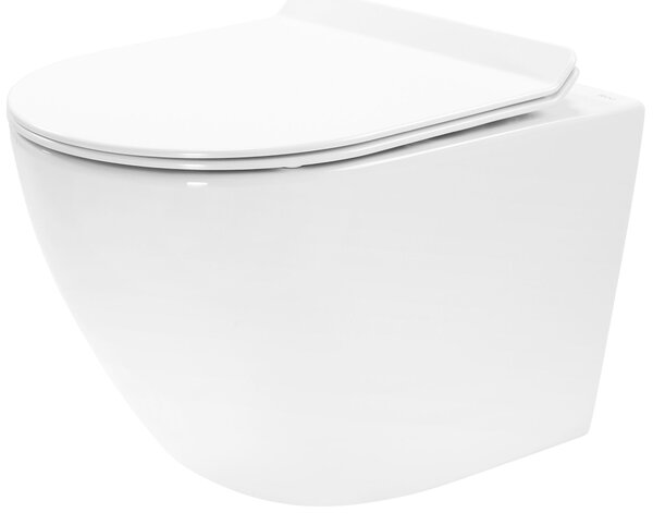 Rea Carter Rimless, závesné WC misa 490x370x325 mm + toaletné WC sedadlo, biela lesklá, REA-C1400