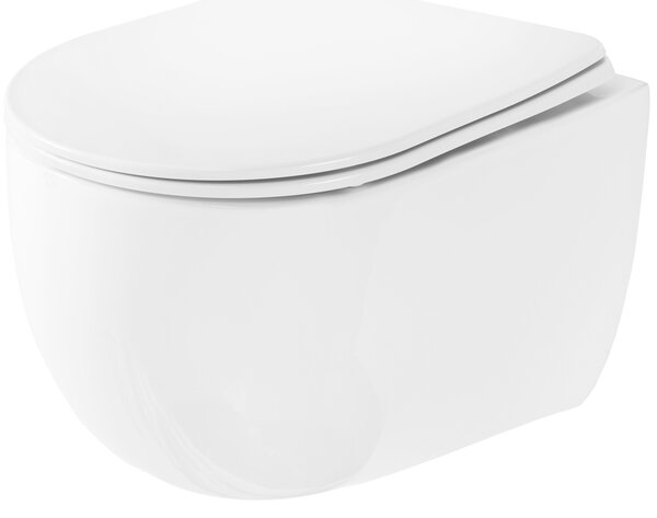 Rea Oliver, závesná WC misa Rimless s toaletným sedadlom s pomalým dopadom, biela, REA-C6509
