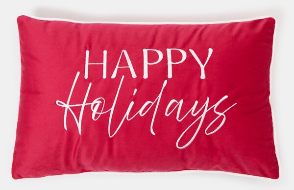 Sinsay - Vianočný dekoračný vankúš so strieborným nápisom „Happy Holiday“ - červená