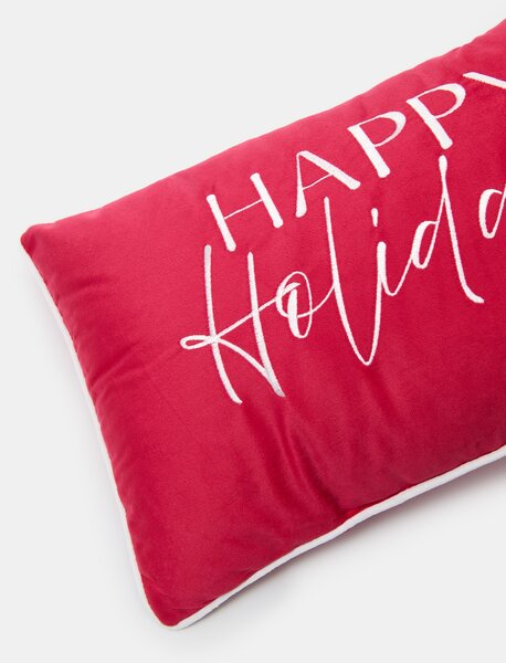 Sinsay - Vianočný dekoračný vankúš so strieborným nápisom „Happy Holiday“ - červená