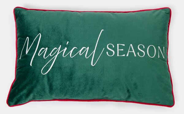 Sinsay - Vianočný dekoračný vankúš so strieborným nápisom „Magical Season“ - tmavozelená