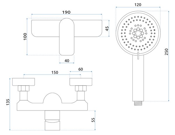 Rea Dart, nástenná sprchová batéria 150 mm s ručnou bodovou sprchovou súpravou, chrómová, REA-B3303
