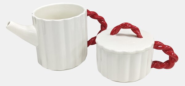 Sinsay - Súprava ryhovaný džbán a hrnček s pleteným uchom 2 pack - červená