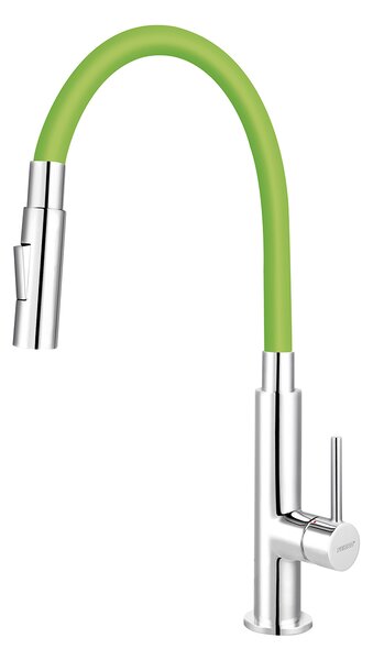 Ferro Zumba Slim, drezová stojanková batéria s elastickým ramenom a sprškou, Zelená/chrómová, 70730-0Z
