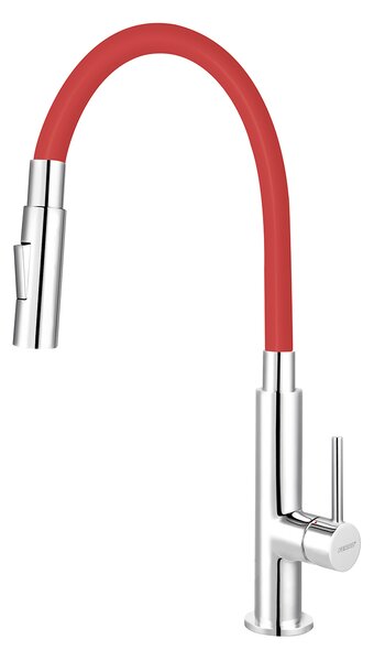 Ferro Zumba Slim, drezová stojanková batéria s elastickým ramenom a sprškou, Červená/chrómová, 70730-0CV