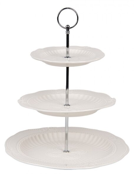 3-patrový porcelánový etažér se zdobením - Ø 26*31 cm - Clayre & Eef
