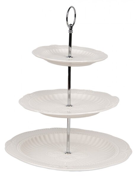 3-patrový porcelánový etažér se zdobením - Ø 26*31 cm - Clayre & Eef