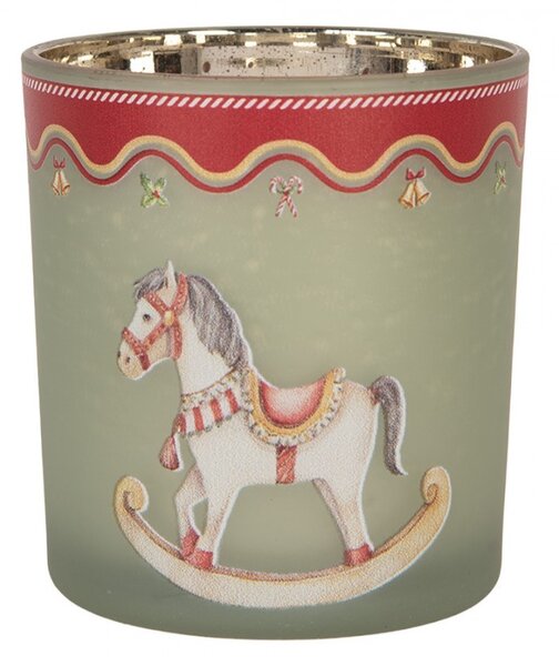 Sklenený svícen na čajovú sviečku houpací koník Hojdací koník - Ø 7*8 cm - Clayre & Eef