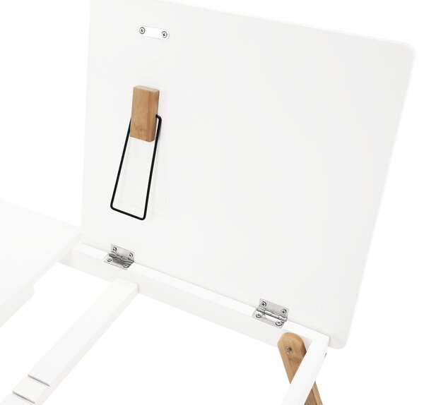 KONDELA Príručný stolík na notebook/držiak na tablet, biela/prírodný bambus, MELTEN