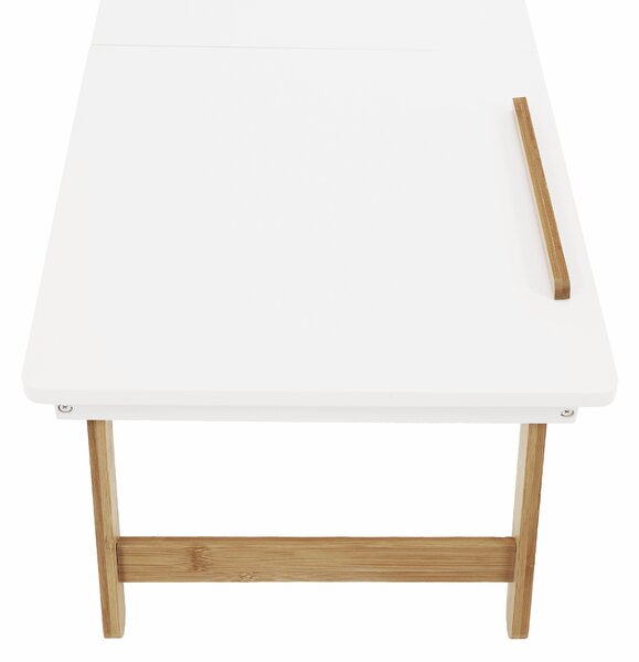 KONDELA Príručný stolík na notebook/držiak na tablet, biela/prírodný bambus, MELTEN