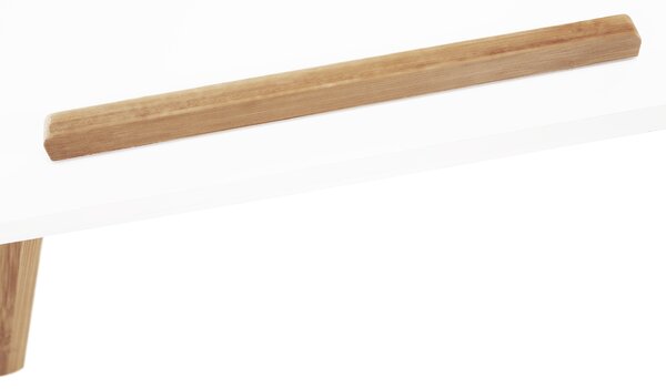 KONDELA Príručný stolík na notebook/držiak na tablet, biela/prírodný bambus, MELTEN