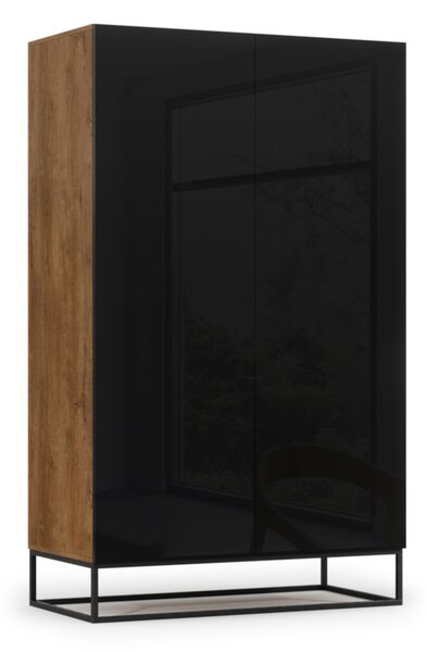 Šatníková skriňa AVORIO, 120x200x60, dub artisan/čierna lesk