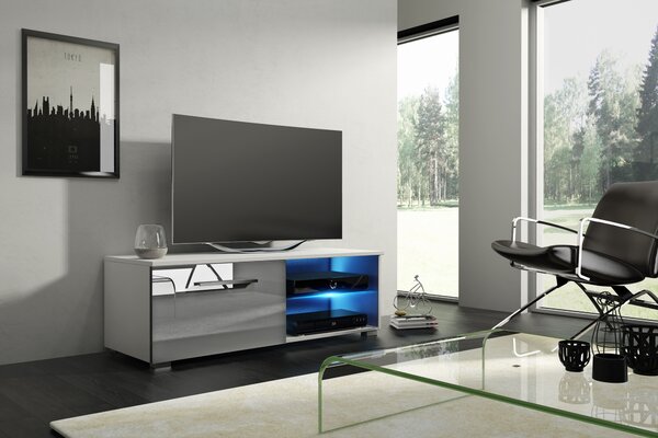 TV stolík/skrinka Mona 100 (biela matná + sivý lesk). Vlastná spoľahlivá doprava až k Vám domov. 1000631