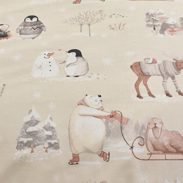 Béžové obliečky na dvojlôžko z mikroplyšu 200x200 cm Winter Friends – Catherine Lansfield