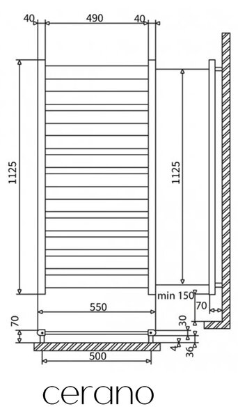 CERANO - Kúpeľňový radiátor Marco - bočné pripojenie - 816W - čierna matná - 1125x550 mm