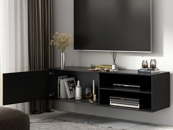 AKCIA Závesný TV stolík MEORATI 150x40 cm, čierna/dub artisan II. trieda