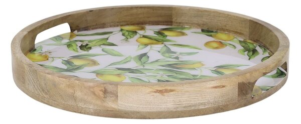 Drevený mangový podnos s citrónmi Limone Blossom - Ø 35*4 cm - Chic Antique