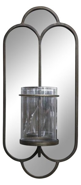 Mosadzné antik kovové nástenné zrkadlo so svietnikom Floa - 19*13*43 cm - Chic Antique